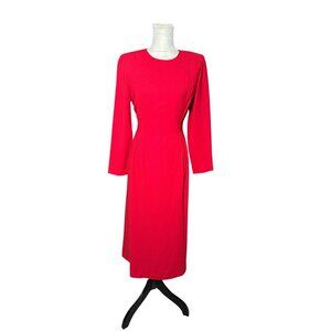 Talbots Petite Red Long Sleeve Sheath Dress Size 10 Career Formal USA Made